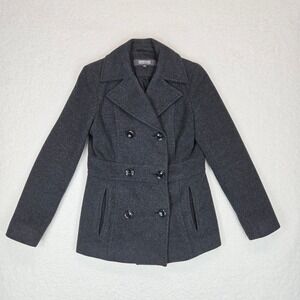 Kenneth Cole Reaction Women Wool Blend Peacoat Gray Double Breasted Size 4